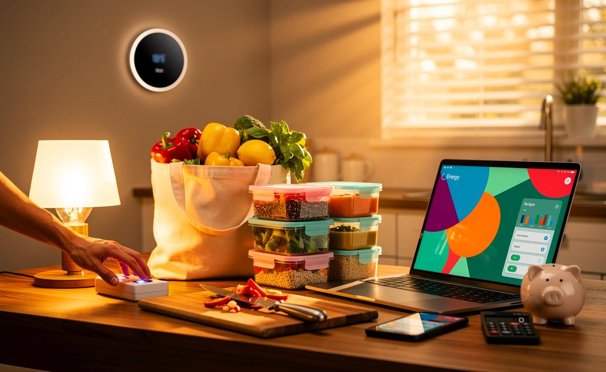 Illustration von drei einfachen Alltags-Hacks zur Senkung der Haushaltskosten