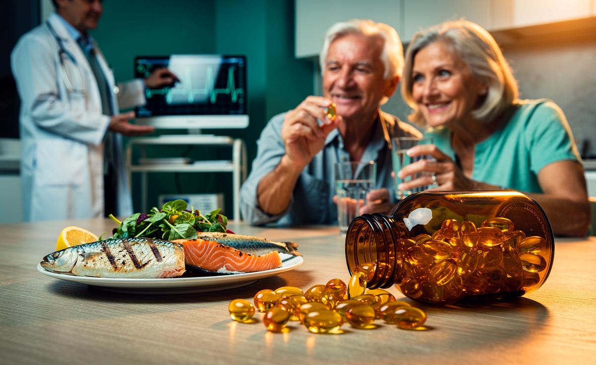 Illustration von Omega-3-Supplementierung ab 60 zur Unterstützung der Herz-Kreislauf-Gesundheit nach ärztlicher Empfehlung