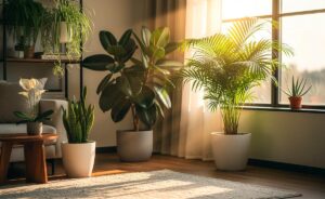 Illustration von dekorativen Zimmerpflanzen zur Verbesserung der Luftqualität in Innenräumen