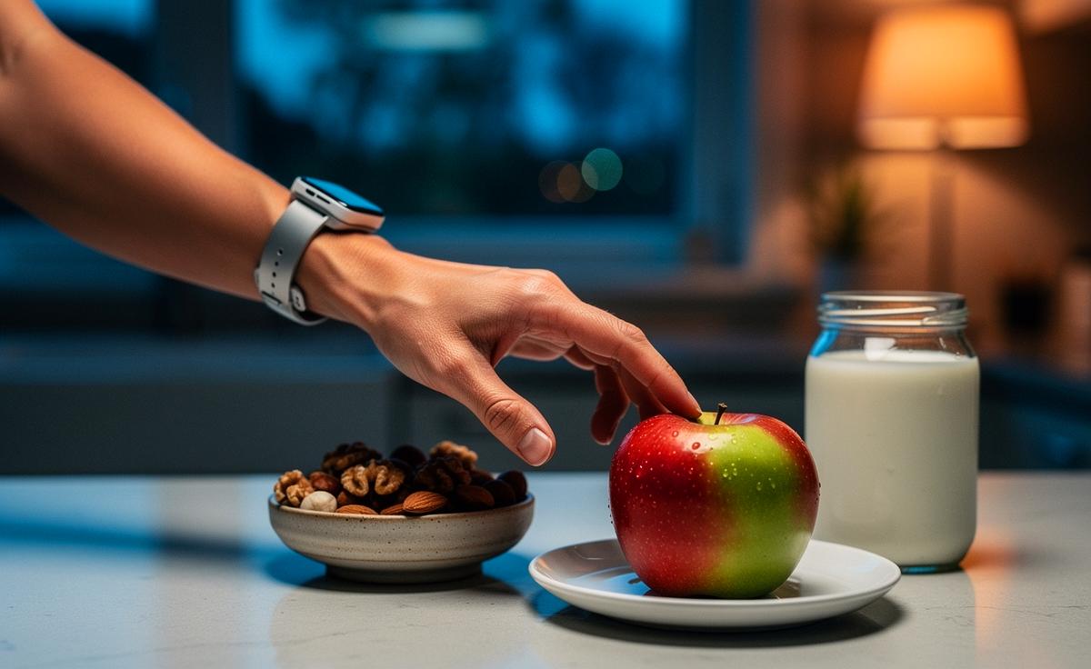 Illustration von einem Apfel mit Schale als abendlichem Snack zur Stabilisierung der Blutzuckerwerte