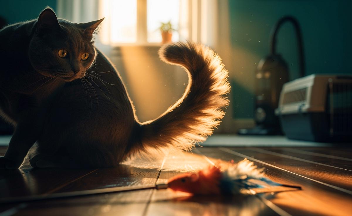 Illustration von Katzenschwanz-Signalen zu Stimmung, Spiel, Stress und Schmerz