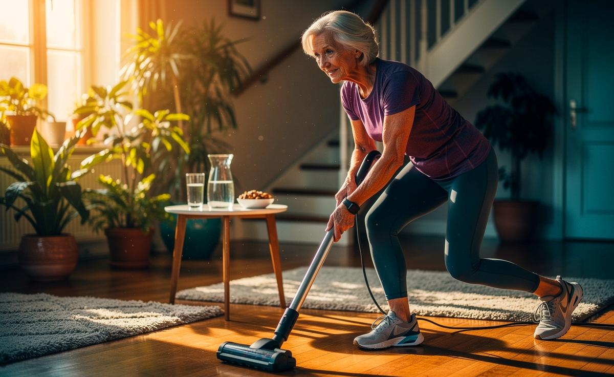 Illustration von kleinen Haushaltsroutinen, die im Alter erstaunlich fit halten