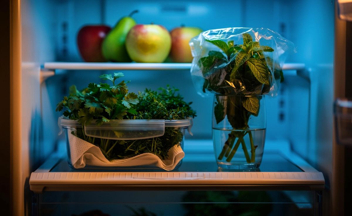 Richtige Lagerung: Wie Kräuter im Kühlschrank länger frisch und aromatisch bleiben.