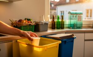 Illustration von Abfalltrennung zu Hause zur deutlichen Verringerung von Restmüll und zur Stärkung des Recyclingsystems