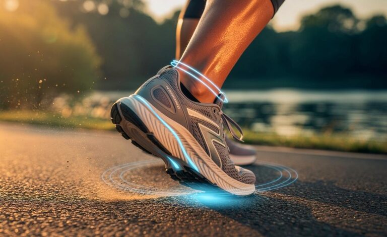Illustration von der sichtbaren Reduktion der Gelenkbelastung beim Joggen durch besseres Schuhwerk